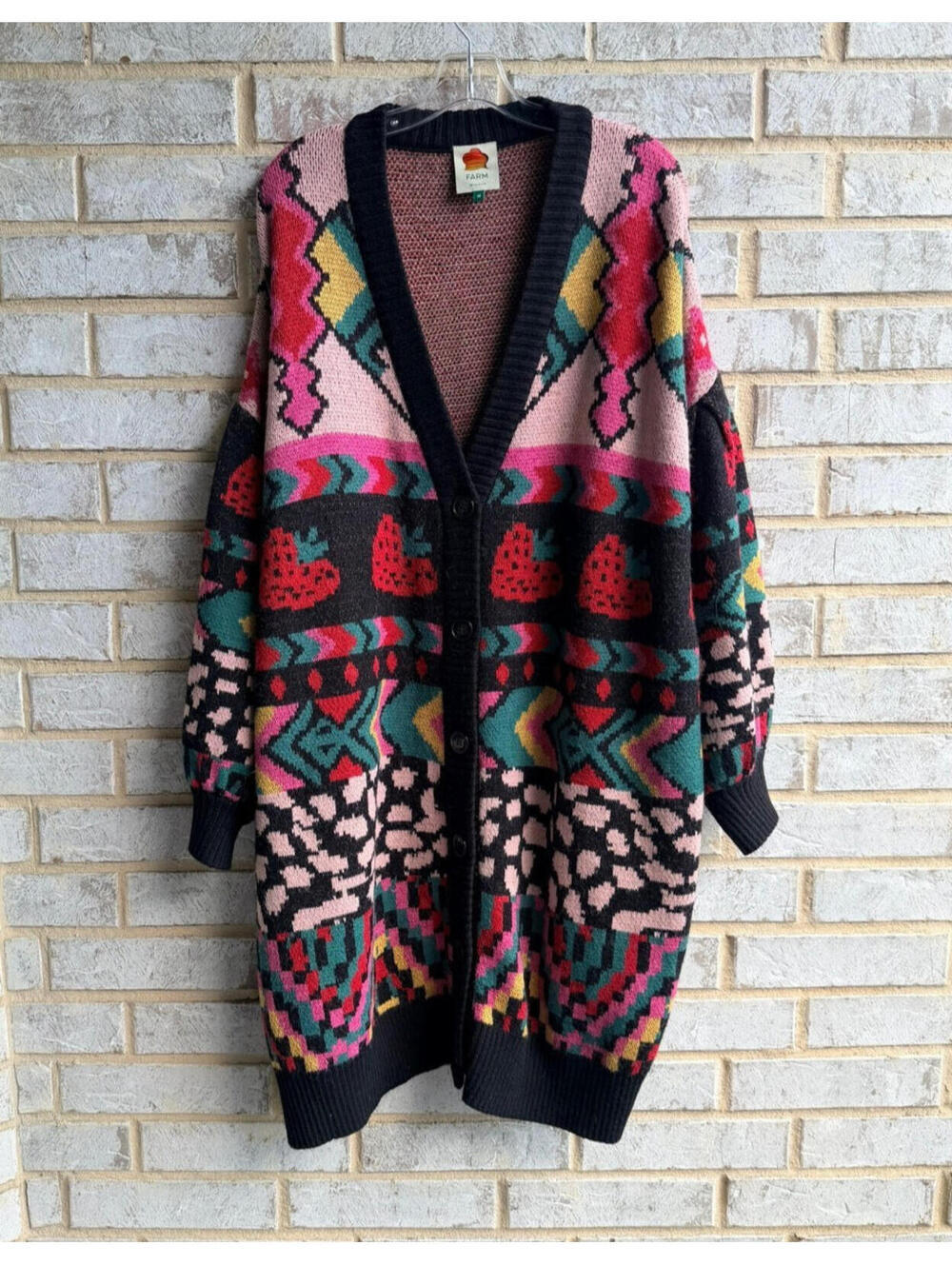 FARM RIO Long Sleeve Button Front V-Neck Wool Blend Crazy Mix Cardigan Size M
